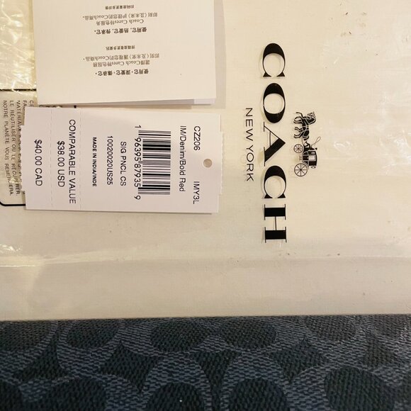 Coach Pencil Case Signature Canvas CZ206 Slim Zip blue denim, red - Picture 8 of 13